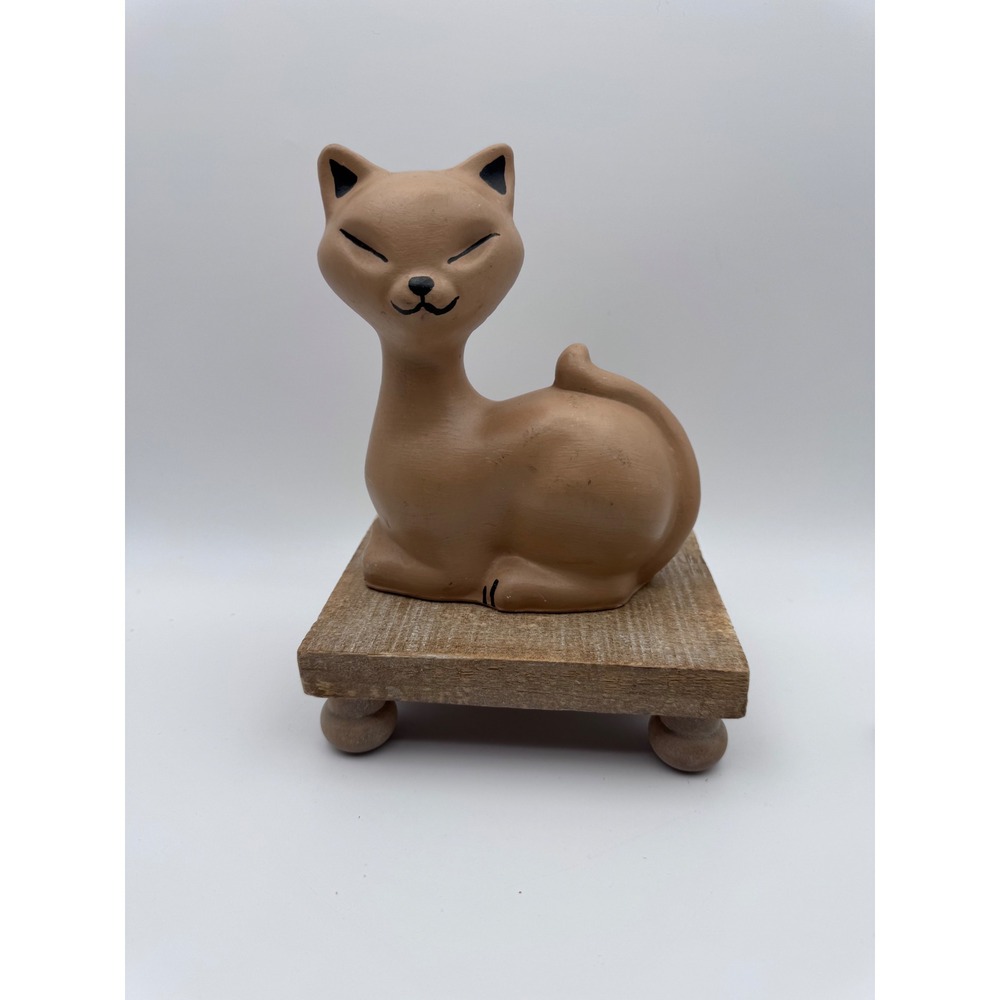 Vintage Hand Painted Ceramic Cat Figurine Signed Dollie Mid Century Modern Style